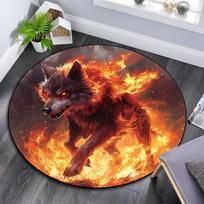 Flaming Wolf Round Area Rug,Carpet Rug for Living Room Bedroom Sofa Playroom Decor,Non-slip Floor Mat 120cmx120cm