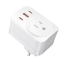 European to US Power Adapter Travel Converters with USB C and Two USB A Port white
