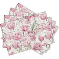 Tulip Pattern Polyester Placemats & Coasters - Decorative Table Linens for Dining Table, Elegant Home & Restaurant Table Decor 4PCS white