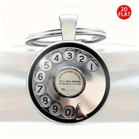 Round Glass Alloy Keychain Pendant Vintage Rotary Dial Phone Design Metal Keyring Accessory for Keys and Bags One Size gray