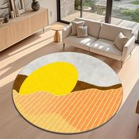 Mid Century Modern Circular Area Rug  Warm Orange Blush Abstract Palm Leaf Print Anti Slip Round Floor Mat for Chair Side 120cmx120cm yellow