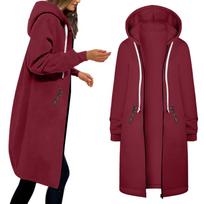 Women's Casual Zip Up Hoodies Long Tunic Sweatshirt Winter Windproof Drawstring Hooded Jacket Outerwear With Pockets XL black