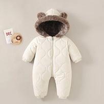 0-3 Years Baby Onesies Autumn and Winter Fleece Warm Cotton Clothes Newborn Clothes Baby Solid Color Hooded Crawling Suit Baby 73 balta
