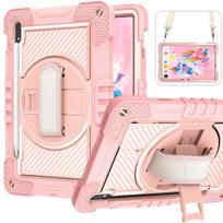 Rotating Case For Samsung Galaxy Tab S10 Lite S9 FE S8 S7 11 inch S10 S9 S8 S7 Plus FE 12.4 inch Kids Stand Cover Shoulder Strap S9 FE SM-X510 X516B white