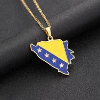 Cross Stainless Steel Bosnia & Herzegovina Map Necklace - Unisex Ethnic Style Titanium Steel auksas