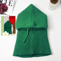 Women Knitted Balaclava Fake Collar Shawl Hooded Hat Thick Warm Beanies Winter Hat Official Website Tool Undefine One Size tamsiai žalia spalva