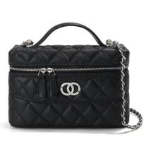 Lunch box bag women's first layer cowhide leather small bag diamond chain single shoulder crossbody square bag commute black