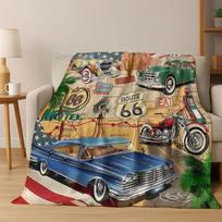 Retro Route 66 kelionė po Ameriką Istorinis Motinos Kelias Meninė flanelinė antklodė, Jauki minkšta pledinė antklodė namams, miegamajam, lovai, sofai, dovana 75cm*90cm gray