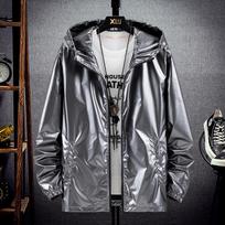 Men's Fashionable Silver Windbreaker: Rainproof, Versatile, Large-Size Jacket for Spring and Autumn. XL pilka