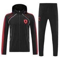 Men Women Hooded Windbreaker Jacket With Full Zipper Football Training Tracksuit Set Outdoor Sports XL black