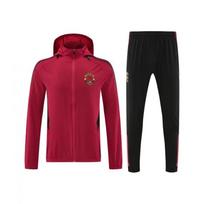 Men Women Hooded Windbreaker Jacket With Full Zipper Football Training Tracksuit Set Outdoor Sports XL black