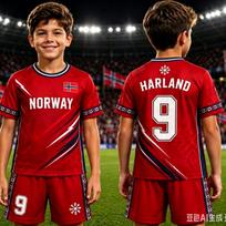 2026 Berniukų HAALAND Nr.9 Futbolo Marškinėlių Šortų Rinkinys Moterims Vyrams Norvegijos Futbolo Gerbėjams Marškinėlių Šortų Rinkinys Vaikams Sportinis Kostiumas 2 Dalių Rinkinys 150