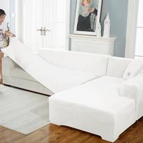 Aksominis sofos užvalkalas Prabangus L formos sofos užvalkalas Paprastos spalvos kampiniai sofos užvalkalai fotelis nuo dulkių elastingas užvalkalas Tinka gyvūnams 4seater 230-300cm balta