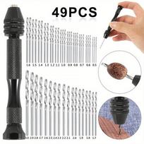 49pcs/set 0.2-3.4mm Hand Drill Set Mini Aluminum Hand Drill Bit Jewelry Craft Manual Drill Woodworking Tools Drill Bit Drilling. Brown