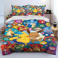 3D Carton Pikachu Pokemon Monster Warm Comforter Beding Set,Soft Duvet Cover Bed Linen Set Comfortable Quilt Cover Pilowcase,Quen Beding Set Adult 137*191cm Double
