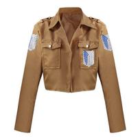 Anime Cosplay Attack on Titan Survey Corps/Commander/Mikasa/Uniform Anime Jacket Cosplay Costume Attack Little Jacket [Blue and White Label] L brown