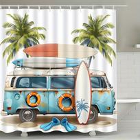 Beach Buggy And Surfboard Shower Curtains For Bathroom Decoration, Perfect For Adding Coastal Charm And Atmosphere W165H180(CM)-1 Pcs gray