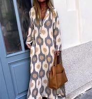 Women's Plus Size Printed Maxi Dress V Neck Long Sleeve Loose Fit A Line Casual Fall Winter Long Dress 2XL gray