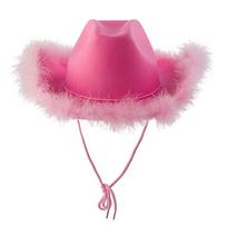 Decorative Cowboy Hat Fuzzy Brim Hat Acrylic Western Style Hat Western Cowboy Hat  Fashion Styling rožinė