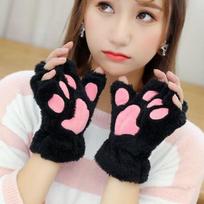 Lovely Plush Cat Claw Paw Gloves Plush Mittens Warm Soft Plush Short Fingerless Fluffy Bear Gloves Costume Half Finger Gloves One Size brown