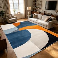 Modernus Mėlynas Oranžinis Geometrinis Abstraktaus Rašto Kilimas Svetainei Didelis Plotas Kilimai Miegamojo Dekoras Plaunamas Neslystantis Minkštas Pūkuotas Grindų Kilimėlis 80x120cm 31.5x47.2in