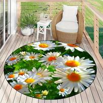 Aesthetic Chamomile Round Area Rug For Living Room Bedroom Floral Print Large Carpet Home Decor Non-slip Floor Mat Circle Rugs 40X40cm beige