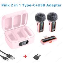 2.4G Wireless Lavalier Microphone AI Noise Cancelling Voice Changer Dual LED Display Charging Case Outdoor Mobile Live Streaming Interview Microphone rožinė