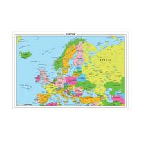 The Europe Map with Details Wall Art Poster Decorative Canvas Painting Travel School Supplies Classroom Home Decoration 90cm*60cm(Canvas) yellow