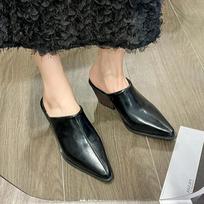 Moterų vidutinio kulno klumpės Smailūs stambūs šlepetės Stilingos seksualios kriauklių kulniukai 2024 Naujas ruduo Elegantiško stiliaus įsispiriami batai Zapatos Mujer 41 beige