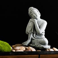 Meditating Statuary Decor Buddha Statue, Home Decoration Figurine, Gray , Sleeping Buddha, Small gray
