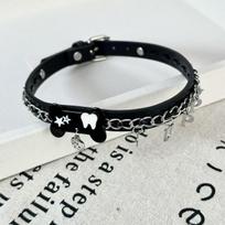Abib Style Punk Puppy Bone Star Dog Paw Pendant Black Leather Collar Necklace for Women Fashion Y2k Jewelry Accessories Gifts black