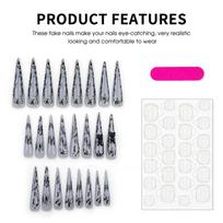 Reusable Press On False Nails Set with Patterned Design Removable Artificial Nails with Nail File and Adhesive Tabs for Easy Application and Removal One size gray