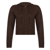 Women Full Zip Knit Hoodie Casual Long Sleeve Solid Color Drawstring Sweatshirt Cardigan Zip Up Y2K Clothing L black