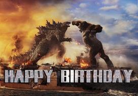 Monstras Godzilla King Kong Laimingos Gimimo Dienos Fono Vėliava Milžiniškų Žvėrių Kovos Tema Vaikų Šventės Dekoracijos Nuotraukų Fono Reikmenys 59x51.1inch/150*130cm