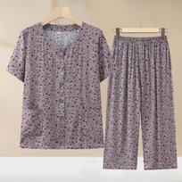 In the elderly cotton and silk pajamas women's summer mother cardigan cotton silk suit grandma rayon loungewear old lady 5xl(recommended 72.5-77.5kg ) gray