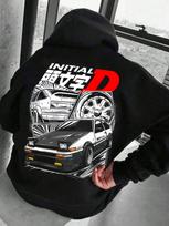 Drift‑auto Men Hoodie Front Plain Chest Area, Back Retro JDM Racing Car Collage Graphic Pullover For Trendy Daily American Street Outfits 2XL