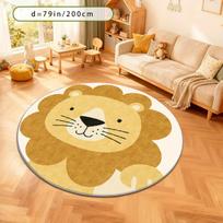 Cute Lion Head Round Area Rug Plush Mat for Nursery Kids Room Decoration Animal Design Carpet Floor Decor 90cm-dia.