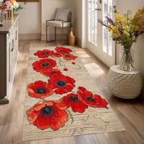 Red Poppy Flower Rug Art Deco Style Runner Rugs Area Rug Botanical Boho Rug Kitchen Rug Bedroom Art Rug Living Room Carpet 50x150CM