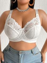 Oversize Women Bra,Sexy Alluring Lace Push‑Up Thin Cup Lingerie Brassiere 105F balta