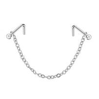 Love Heart Chain Nostril Ball Septum Rings Nose Piercing Ring Nose Stud Double Nose Chain D 4cm white