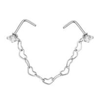 Love Heart Chain Nostril Ball Septum Rings Nose Piercing Ring Nose Stud Double Nose Chain A 3cm