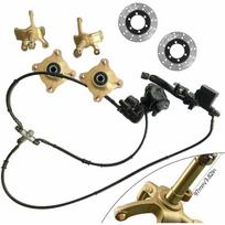 125-250cc Keturračio Priekinės Vairo Traukės Mazgo Rinkinys - Didelio Stiprio Plienas, 2 Stebulai+2 Diskiniai Rotoriai+1 Stabdžių Suportas, Patvarus Visureigiui & Tiesioginis Pritaikymas black