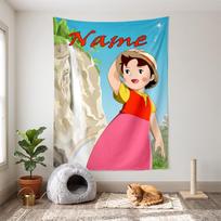 Heidi (1) Individualizuojamas vardinis dekoratyvinis sieninis gobelenas – ideali sienų puošybos priemonė miegamiesiems, svetainėms, bendrabučiams ir namams. 100cmx150cm blue
