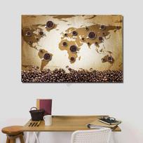 Modern World Map Made of Roasted Coffee Beans with Compass Canvas Painting Coffee Map Posters for Cafe Coffee Shop Wall Decor 21X30cm No Framed beige