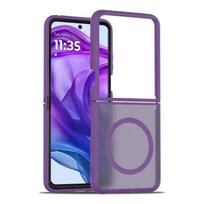 Prabangus matinis magnetinio įkrovimo telefono dėklas, skirtas Motorola Moto Razr 60 50 Ultra Razr + 2026 2026 2026 Odos pojūtis Smūgiams atsparus sulankstomas dangtelis Motorola razr+ 2024 tamsiai violetine spalva