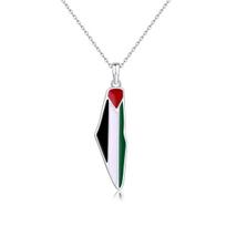 Map Pendant Box Chain Necklace Trendy Hip Hop Silver Plated Small Geometric Palestine Flag Charm Necklace 18inches&TRENDY white