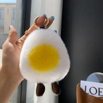 Plush Egg Doll Rex Rabbit Real Fur Ball Keychain Cute Toy Genuine Ornaments Women Handbag Pendant Car Key Metal Rings Trinkets white