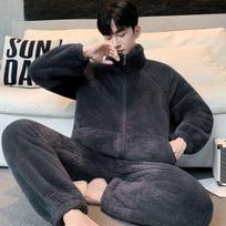 Autumn And Winter New Snowflake Velvet Can Be Worn Outside Men'S Large Size Loose Velvet Thickened Warm Velvet Warm Loungewear Pajamas Set XXL