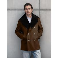 European Size Autumn Winter Men's Wool Coat Double Breasted Slim Fit Sheep Wool Collar Woolen Overcoat Outwear XL gray