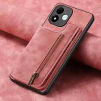 For Xiaomi Redmi Note 17 Pro Max 5G 2026 Zipper Leather Wallet Back Case Redmi Note 14 15 Pro Plus Luxury Cover Redmi Note 14 Pro+ 5G (Global) rožinė